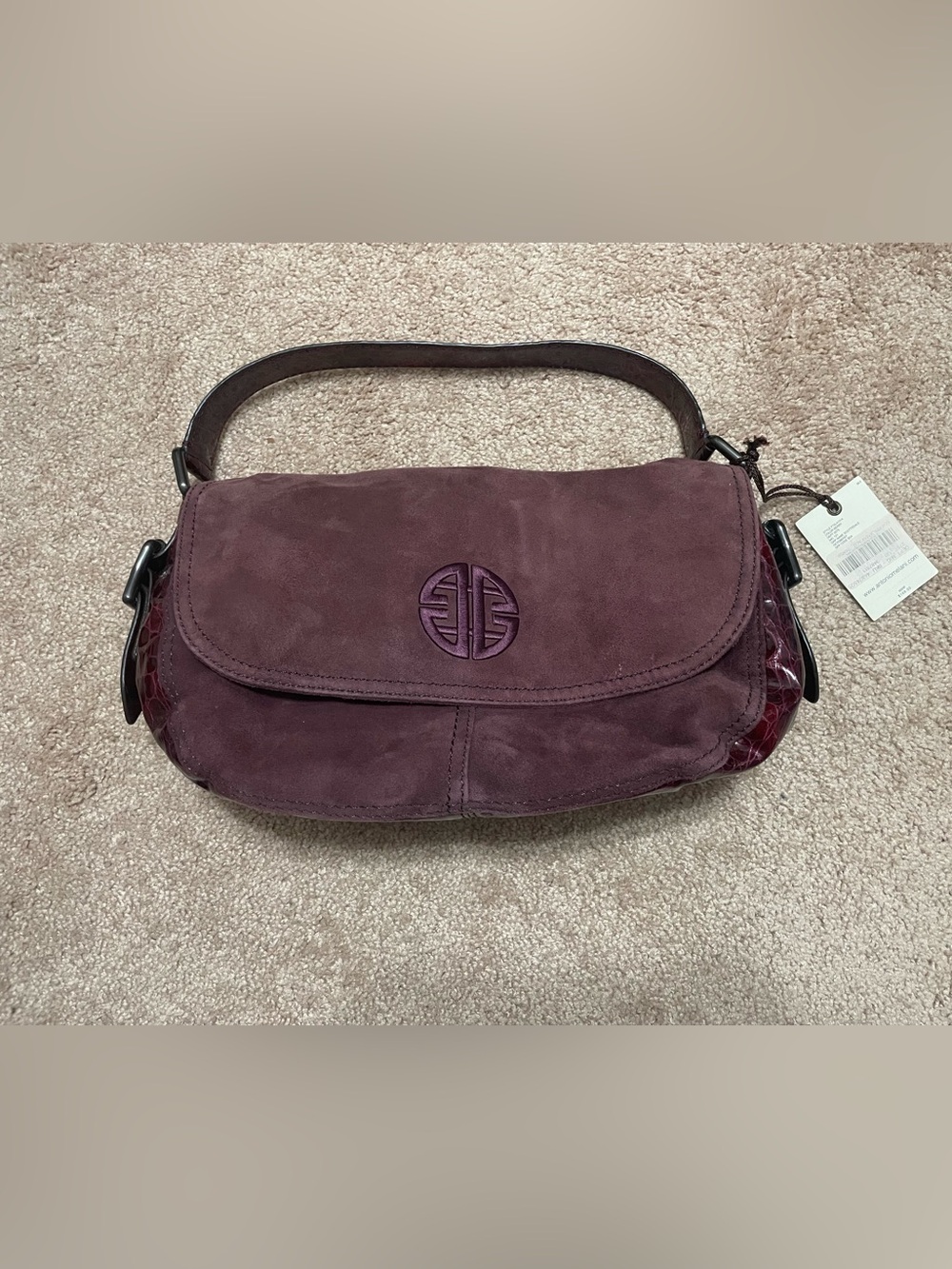 Suede Plum Antonio Melani Bag with Embossed Medallion